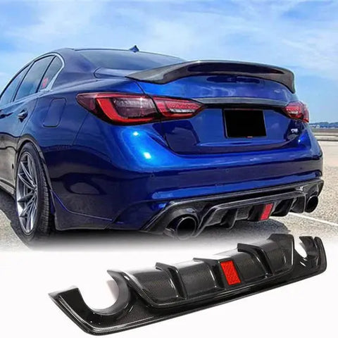 Infiniti Q50(2018-2022)Rear Diffuser with light (Carbon Look) / (Gloss Black) INFINITI