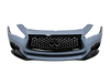 Infiniti Q50 2018–2020 Front Bumper Complete Kit – Sport Style – Upper Black Grille + Lower Grille + Black Emblem + Fog Light Covers – New Aftermarket