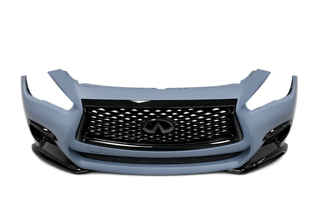 Infiniti Q50 2018–2020 Front Bumper Complete Kit – Sport Style – Upper Black Grille + Lower Grille + Black Emblem + Fog Light Covers – New Aftermarket