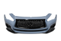 Infiniti Q50 2018–2020 Front Bumper Complete Kit – Sport Style – Upper Black Grille + Lower Grille + Black Emblem + Fog Light Covers – New Aftermarket