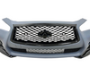 Infiniti Q50 2018–2020 Front Bumper Complete Kit – Sport Style – Upper Black Grille + Lower Grille + Black Emblem + Fog Light Covers – New Aftermarket