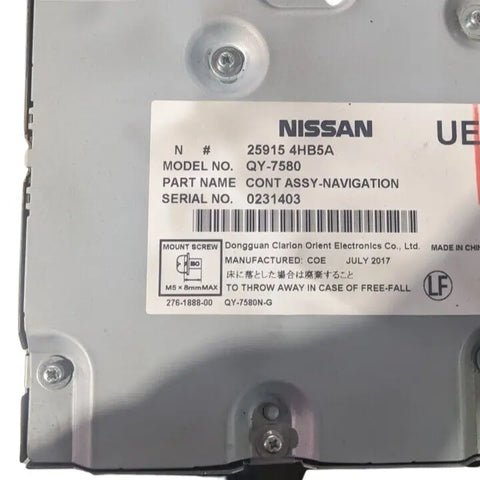 Infiniti Q50 (17-19)/Q70 (17-19)/Q70L (17-19)/QX30 (18-19)/QX50 (19)/QX60 (17-19)/QX80 (17-19) Controller Assy-Navigation 25915-4HB5A - OPTIK AUTO  9173-6496 QUEBEC INC