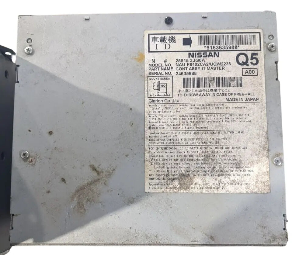 INFINITI JX35 (13)/ QX60 (14-15) Radio CD Navigation Master Control Unit 25915-3JG0A